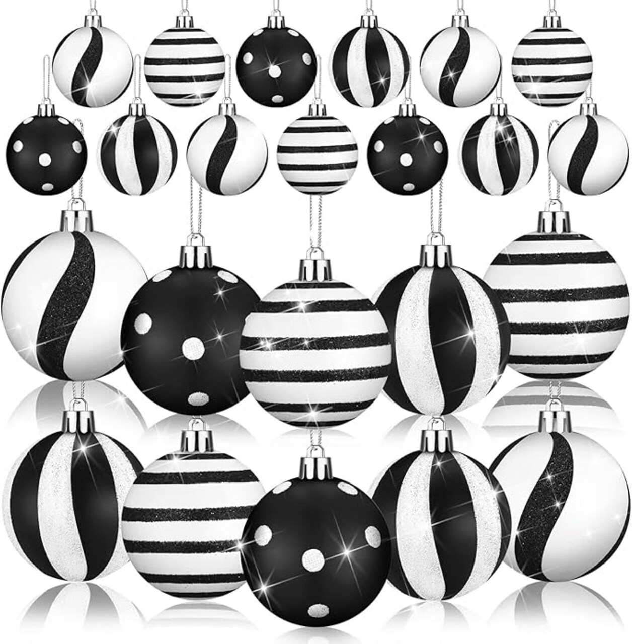 Black and White Christmas Hanging Balls Red Green Glittering Balls Elf Plastic Balls for Xmas Tree Decoration(Fresh Style)